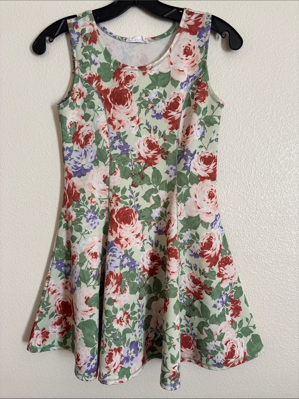 Knitworks Green Floral Sleeveless A-Line Dress with Red & Pink Roses